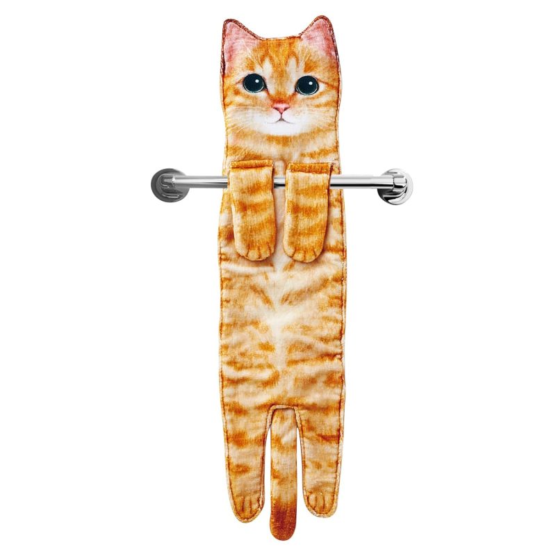 Cute Cat Hand Towels for Bathroom & Kitchen - Decorative Kitten Hanging Face Towel - Unique Gift for Women, Mom & Cat Lovers