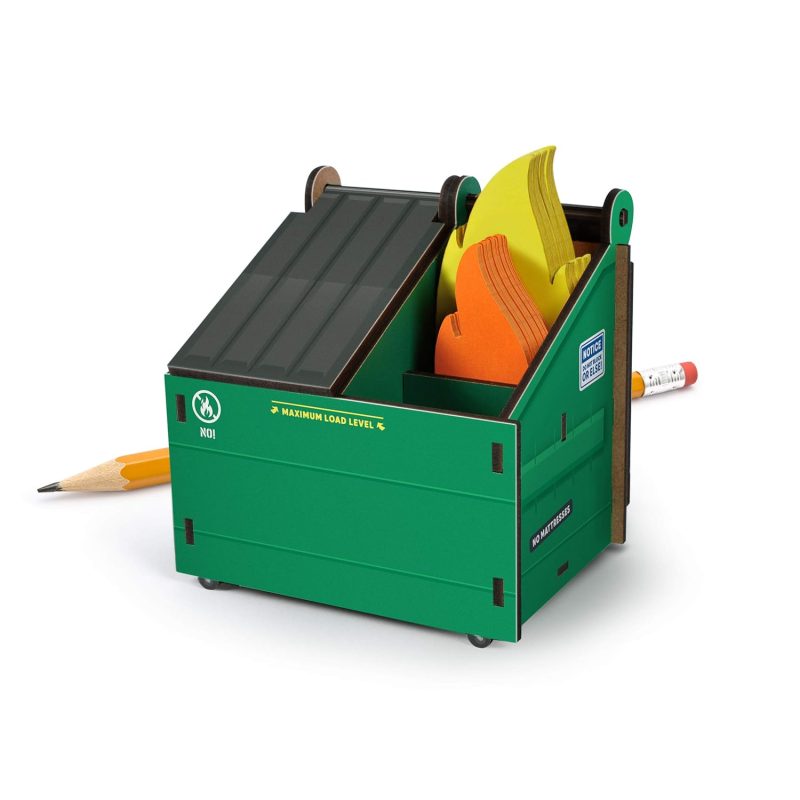 Desktop Waste Bin Pencil Holder, Office Desk Organizer with 3 Compartments, Includes Note Card Set, Black, 5.5 x 4.5 x 4 inches