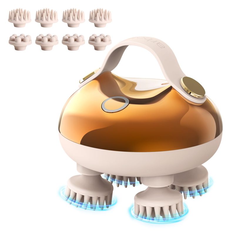 Electric Scalp Massager, Handheld Head Massager for Stress Relaxation, 5-in-1 Kneading, 128 Nodes, Waterproof Hair Massager Tool