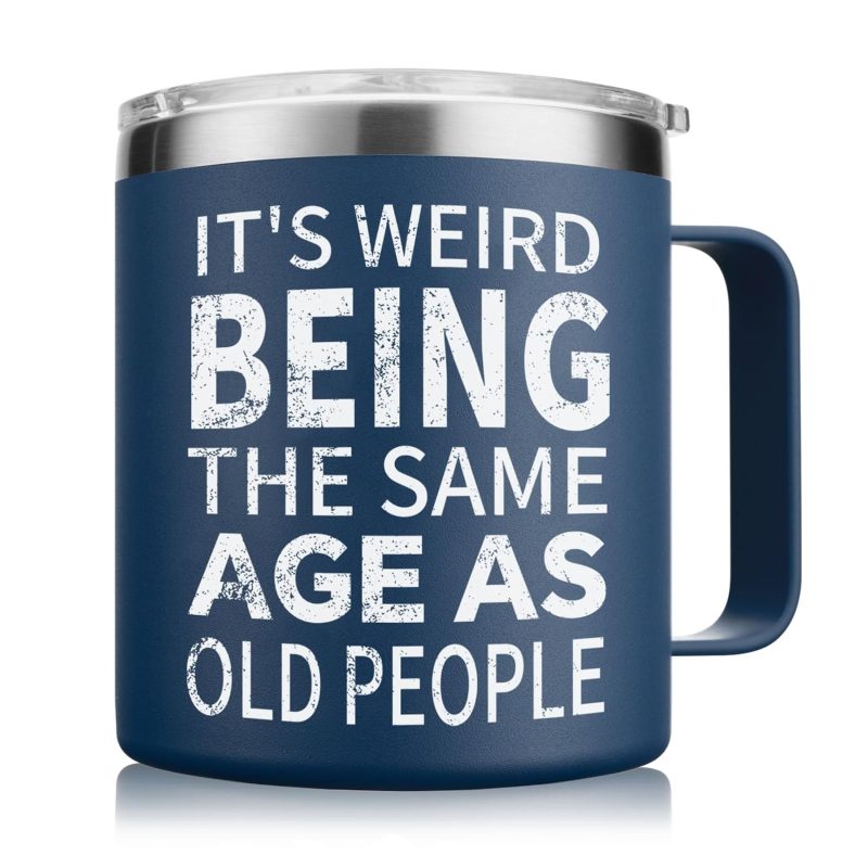 Funny Coffee Mug for Dad, Grandpa - Novelty Ceramic Cup for Men, Him, Husband - Birthday Gift, Father's Day (14oz, Navy Blue)