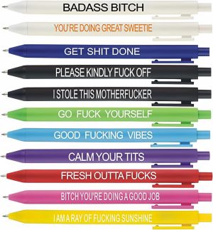 Funny Swear Word Pen Set, 11-Pack Adult Novelty Ballpoint Pens for Office, Gag Gift Ink Pens for Coworkers, Black Ink