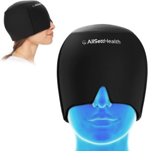 Headache Migraine Relief Cap Hot Cold Therapy Gel Ice Pack Head Wrap Hat with Eye Mask, Reusable Compression for Sinus Tension Stress