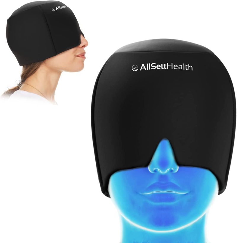 Headache Migraine Relief Cap Hot Cold Therapy Gel Ice Pack Head Wrap Hat with Eye Mask, Reusable Compression for Sinus Tension Stress