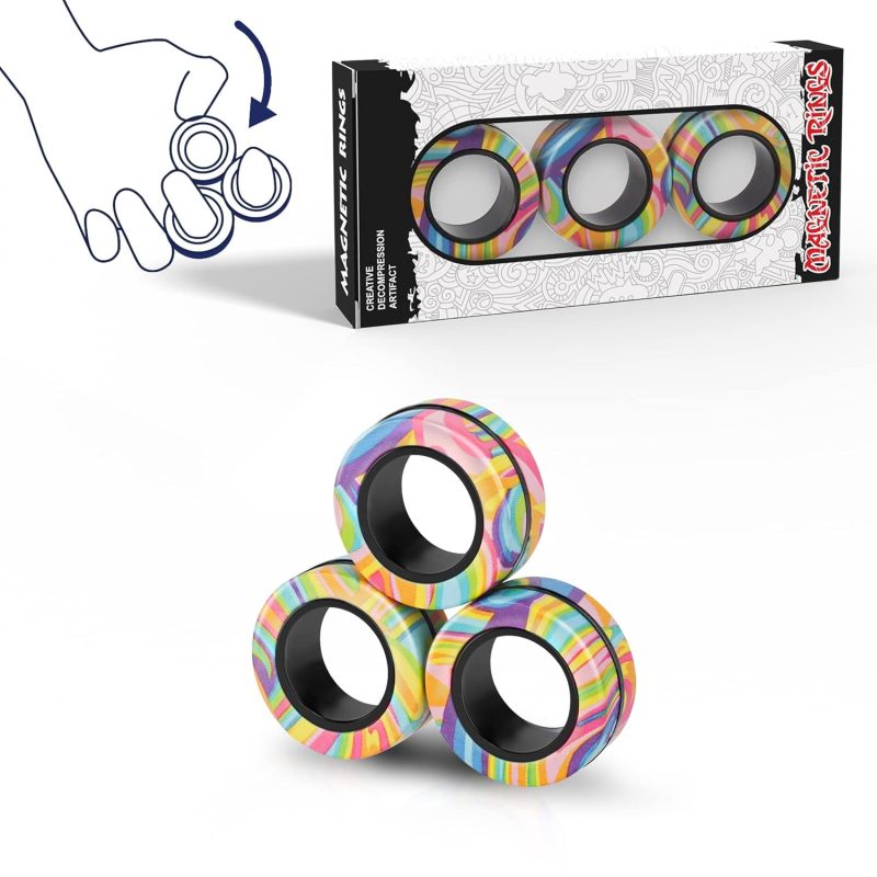 Magnetic Fidget Rings Set for ADHD & Anxiety Relief - Magnetic Spinner Fidget Toy for Adults, Teens, Kids - Stress Relief Fidget Pack