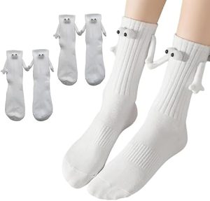 Magnetic Holding Hands Socks for Couples, Friends - Cute Cotton Novelty Crew Socks, One Size Fits Most