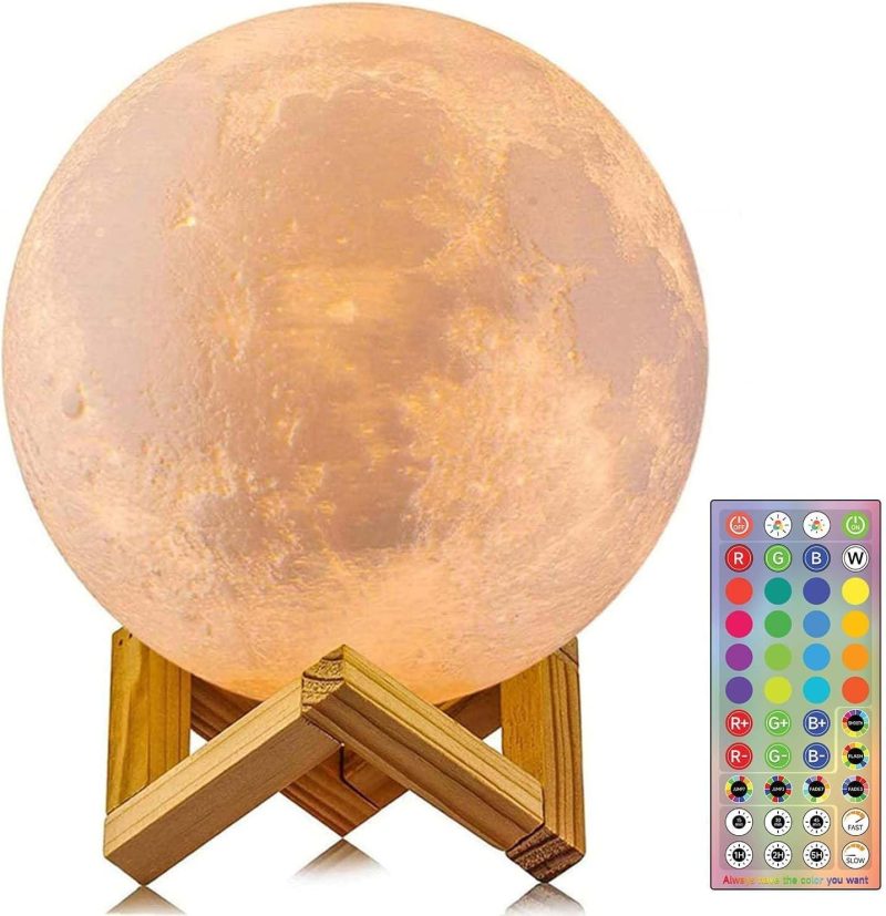 Moon Night Light, USB Rechargeable 3D Printed Lunar Lamp, 16 LED Colors, Dimmable Touch Control, for Kids Bedroom Decor