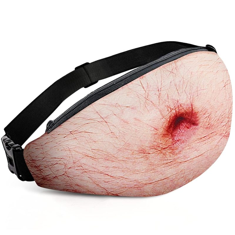 Novelty Fanny Pack for Adults, Realistic 3D Dad Bod Belly Design Waist Bag, Funny Gag Gift for Christmas, White Elephant Parties