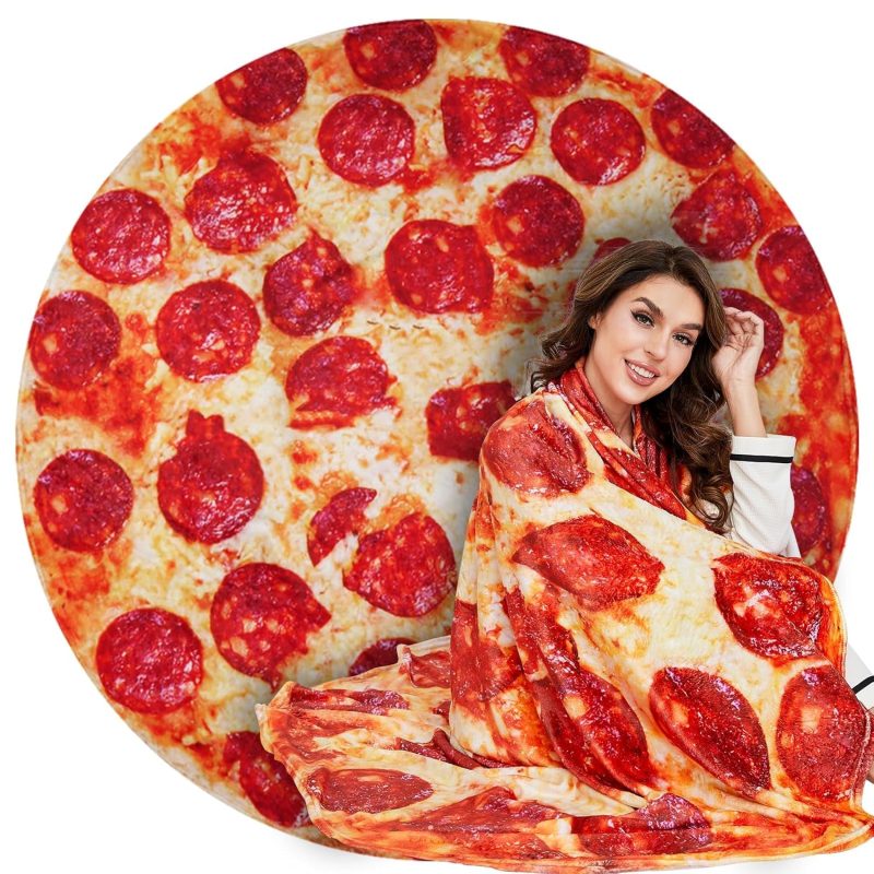 Pizza Throw Blanket for Adults, 71 Inch Round Food Theme Flannel Blanket, Gag Gift for Men and Women, Soft Cozy Couch Blanket