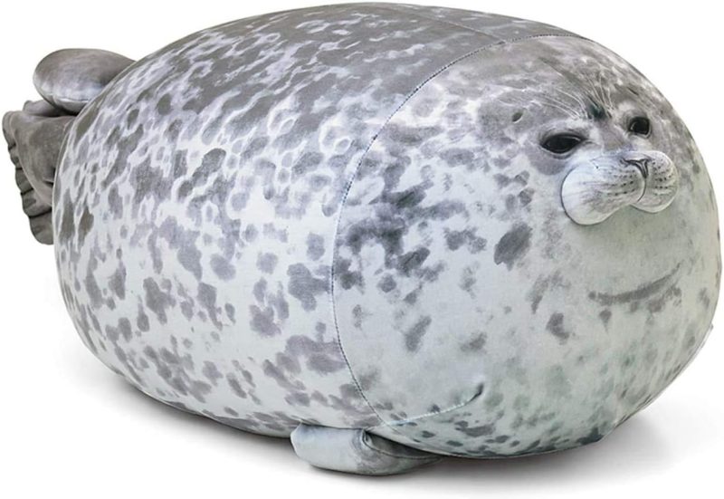 Plush Seal Pillow, Stuffed Animal Toy, Cute Ocean Sea Creature Plushie, Soft Cotton Blob Pillow for Kids, 12-inch, Gray