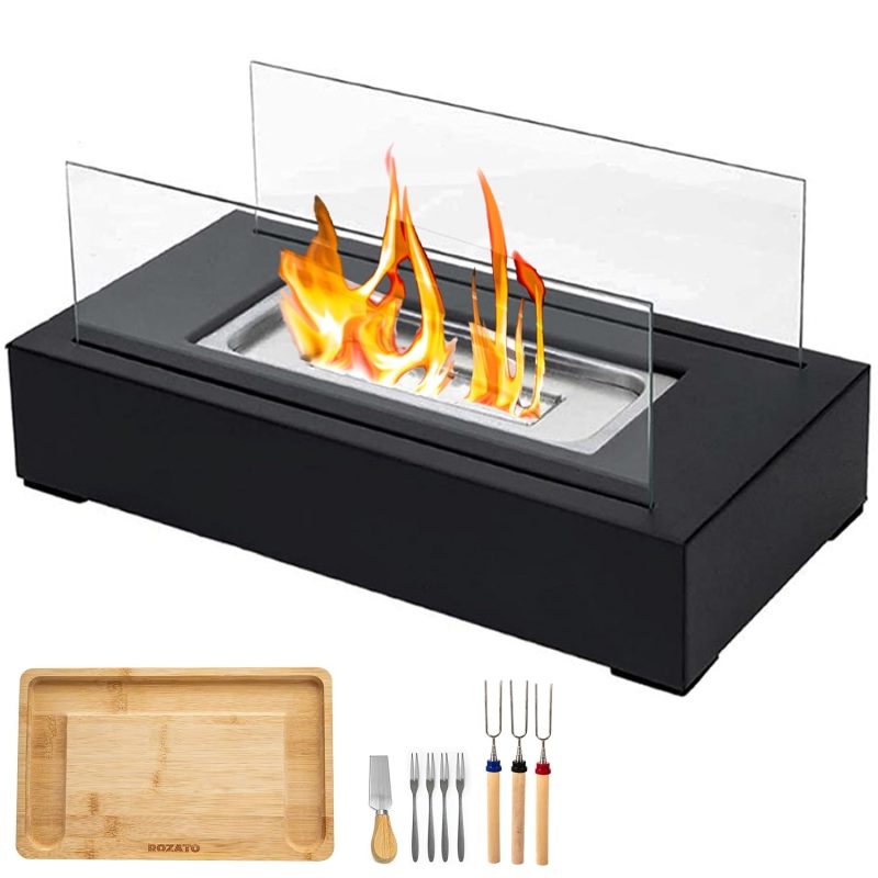 Portable Tabletop Fire Pit for Indoor/Outdoor Use, Mini Fireplace Decoration for Patio, Balcony & Backyard, S'mores Maker Kit Included
