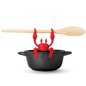 Silicone Crab Utensil Rest for Stove Top - Heat-Resistant Kitchen and Grill Utensil Holder, Non-Slip Spoon Holder, Red